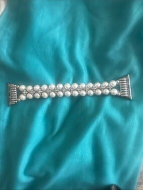 Pearl and Rhinestone Double Strand Apple Watch Band Connector Bracelet  sretches